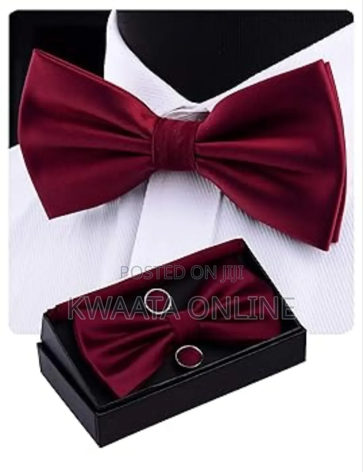 Mens Bow Tie And Pocket Square Cufflink Set With Gift Box