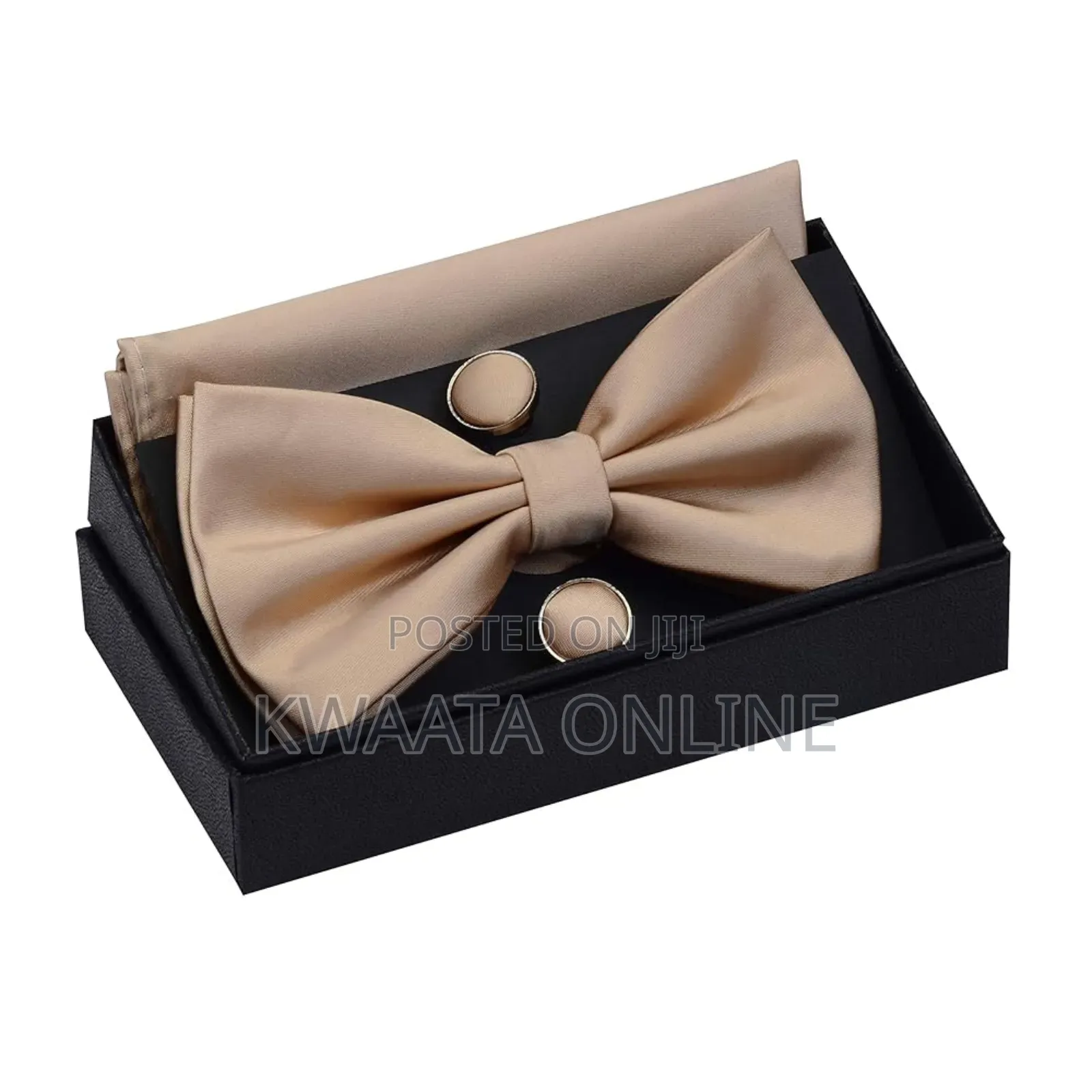 Mens Bow Tie And Pocket Square Cufflink Set With Gift Box