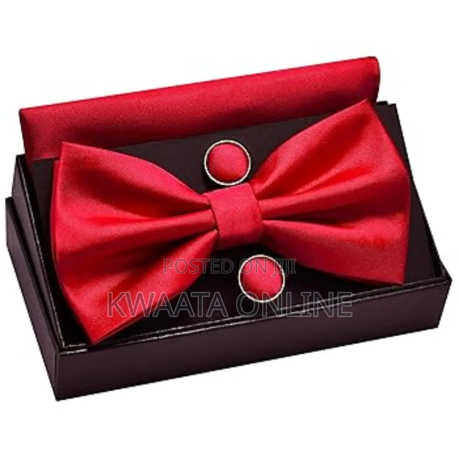 Mens Bow Tie And Pocket Square Cufflink Set With Gift Box