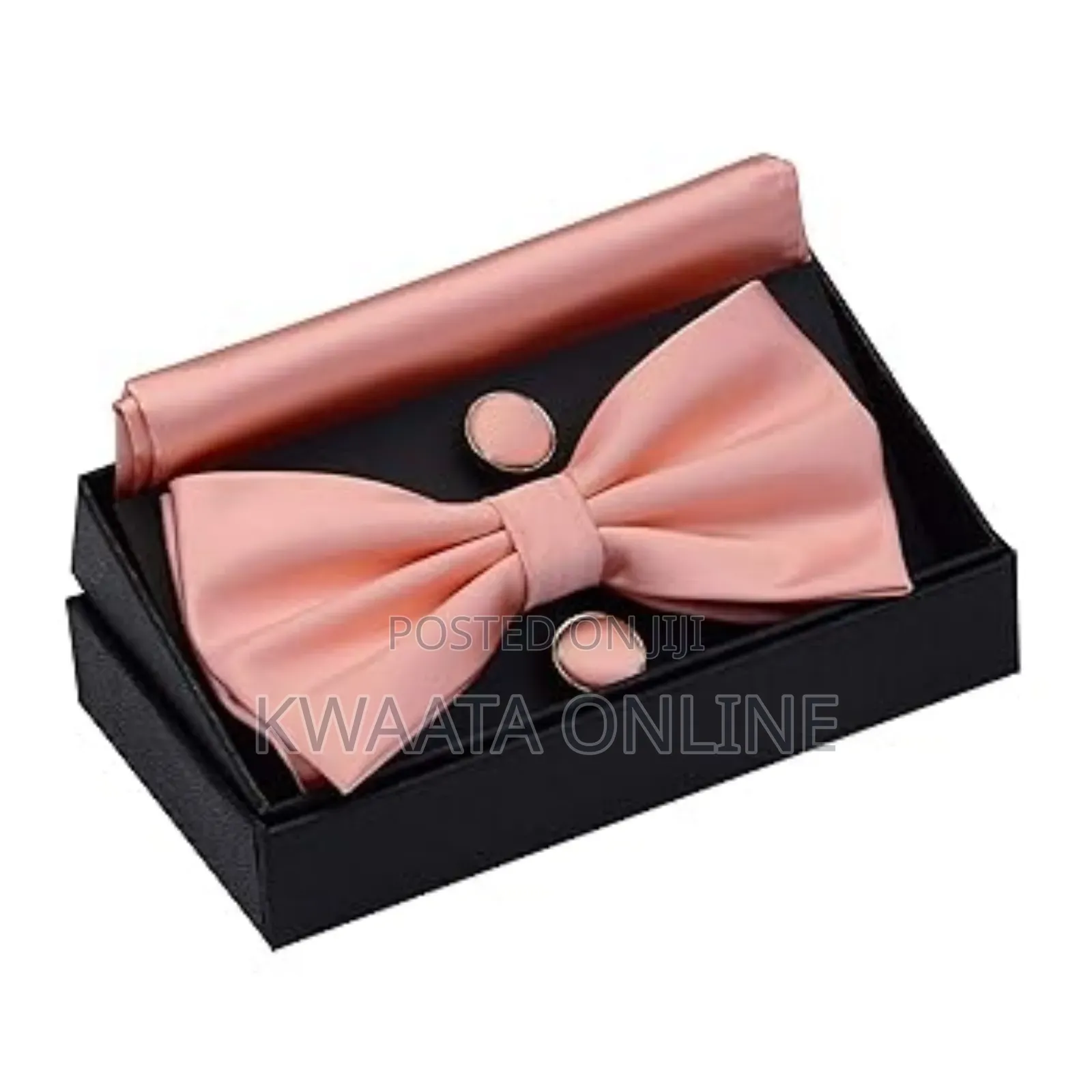 Mens Bow Tie And Pocket Square Cufflink Set With Gift Box