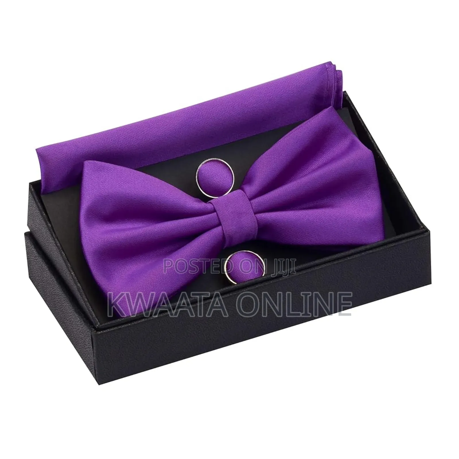 Mens Bow Tie And Pocket Square Cufflink Set With Gift Box