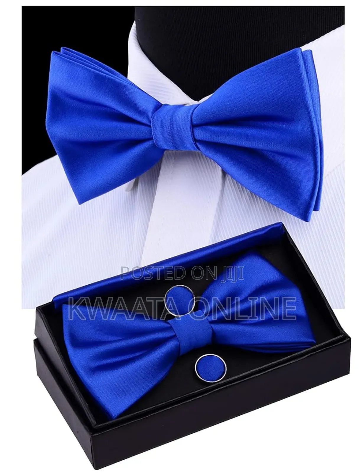 Mens Bow Tie And Pocket Square Cufflink Set With Gift Box