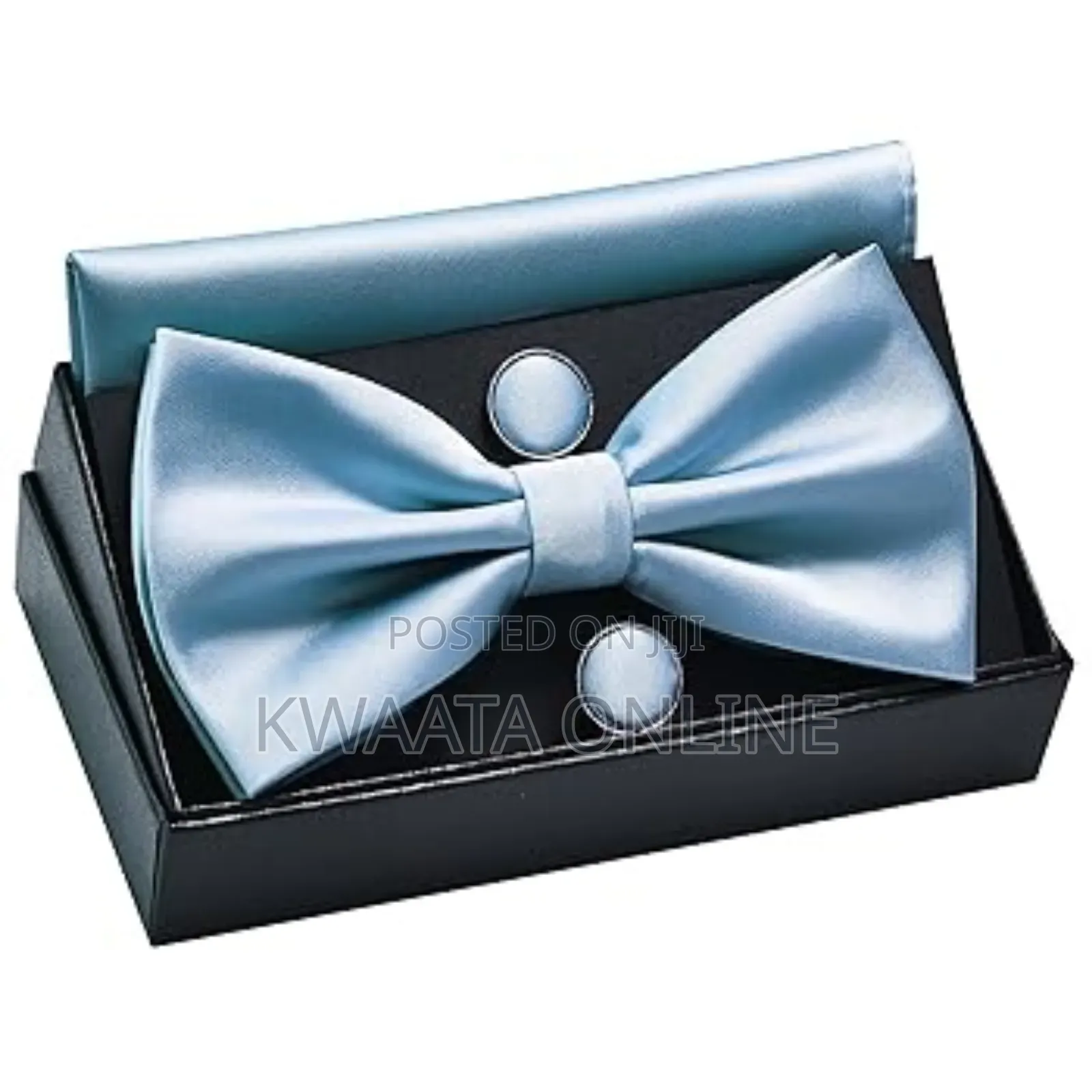 Mens Bow Tie And Pocket Square Cufflink Set With Gift Box