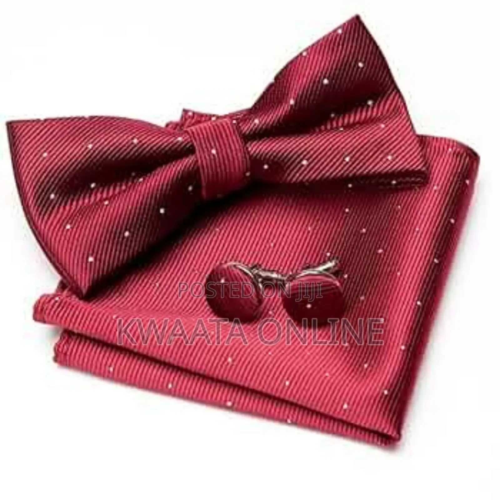 Men Bowtie Cravat Cufflinks Set Silver Dot in Gift Box