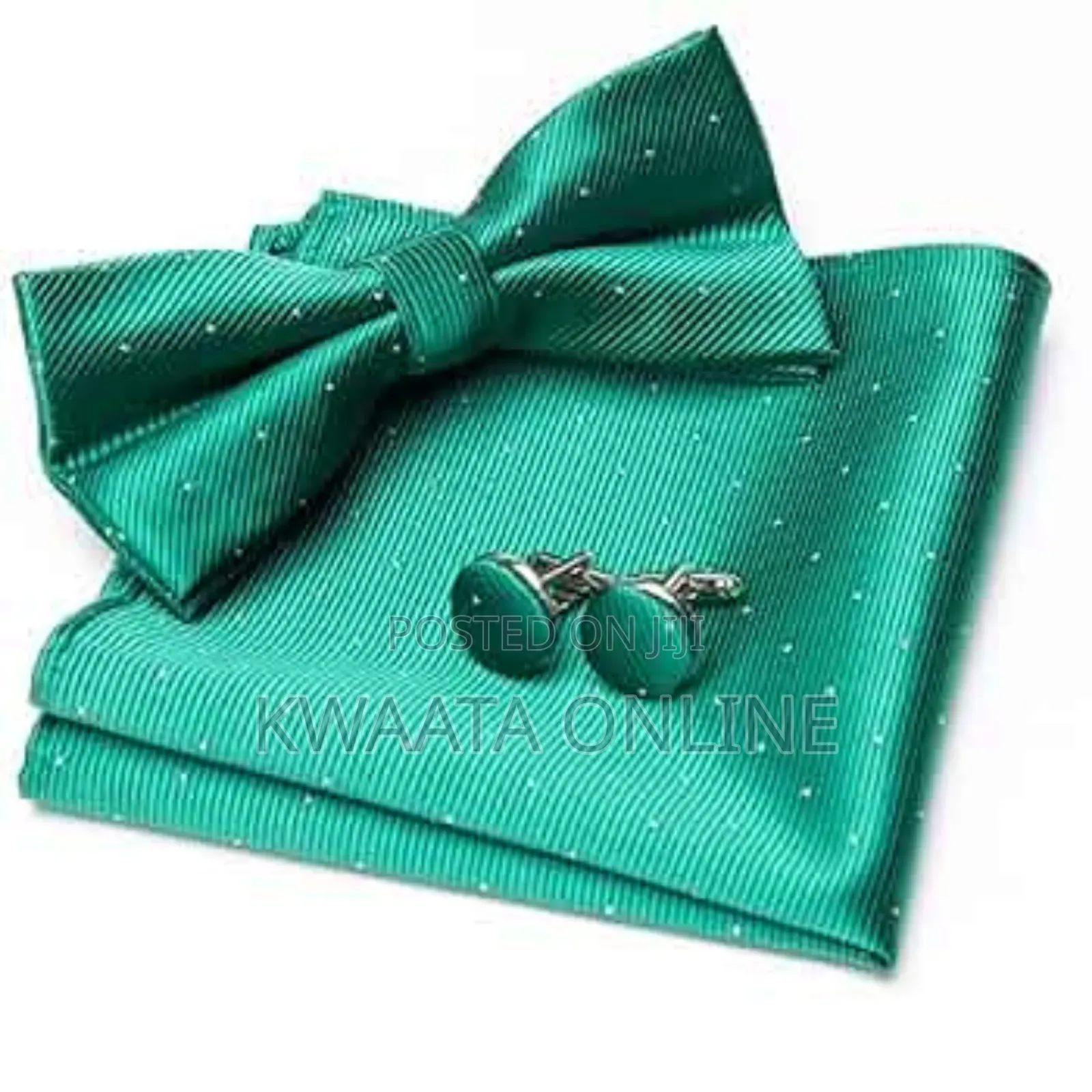 Men Bowtie Cravat Cufflinks Set Silver Dot in Gift Box