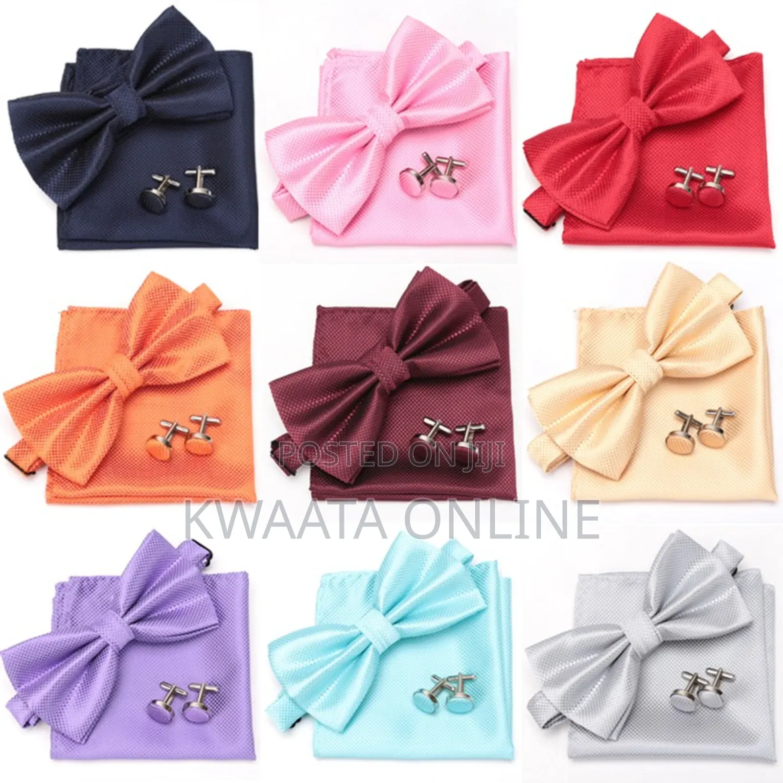 Mens Bow Tie And Pocket Square Cufflink Set With Gift Box