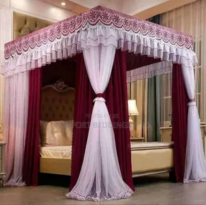 Metallic Stands Curtain Mosquito Net Maroon 5*6, 6*6