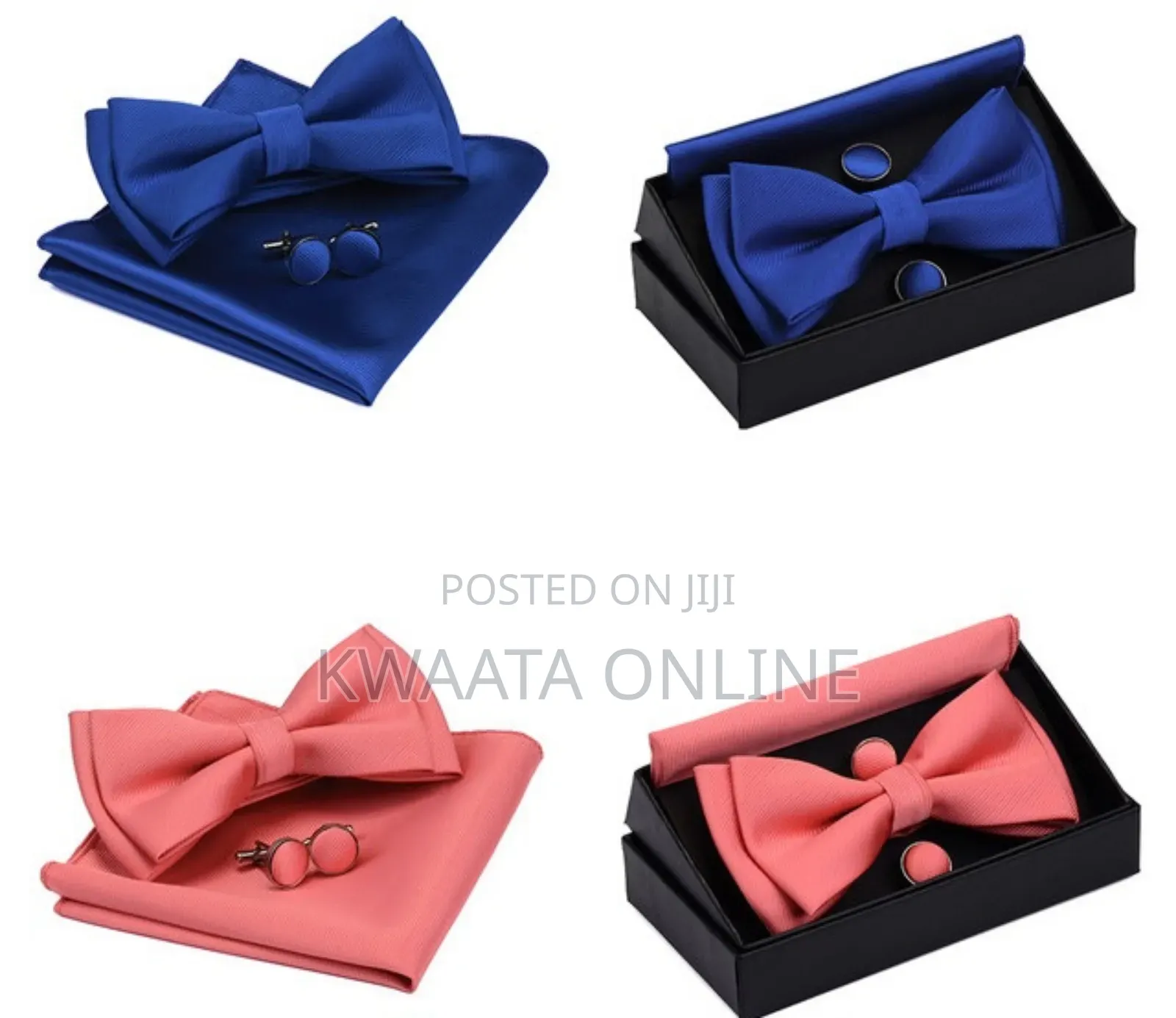 Mens Bow Tie And Pocket Square Cufflink Set With Gift Box
