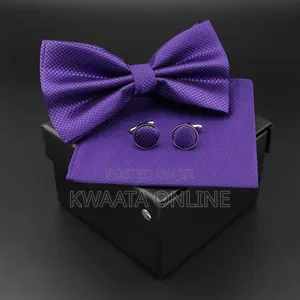 Plaid Microfiber Bowtie, Pocket Square,Cufflinks Set