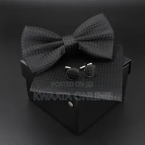 Plaid Microfiber Bowtie, Pocket Square,Cufflinks Set