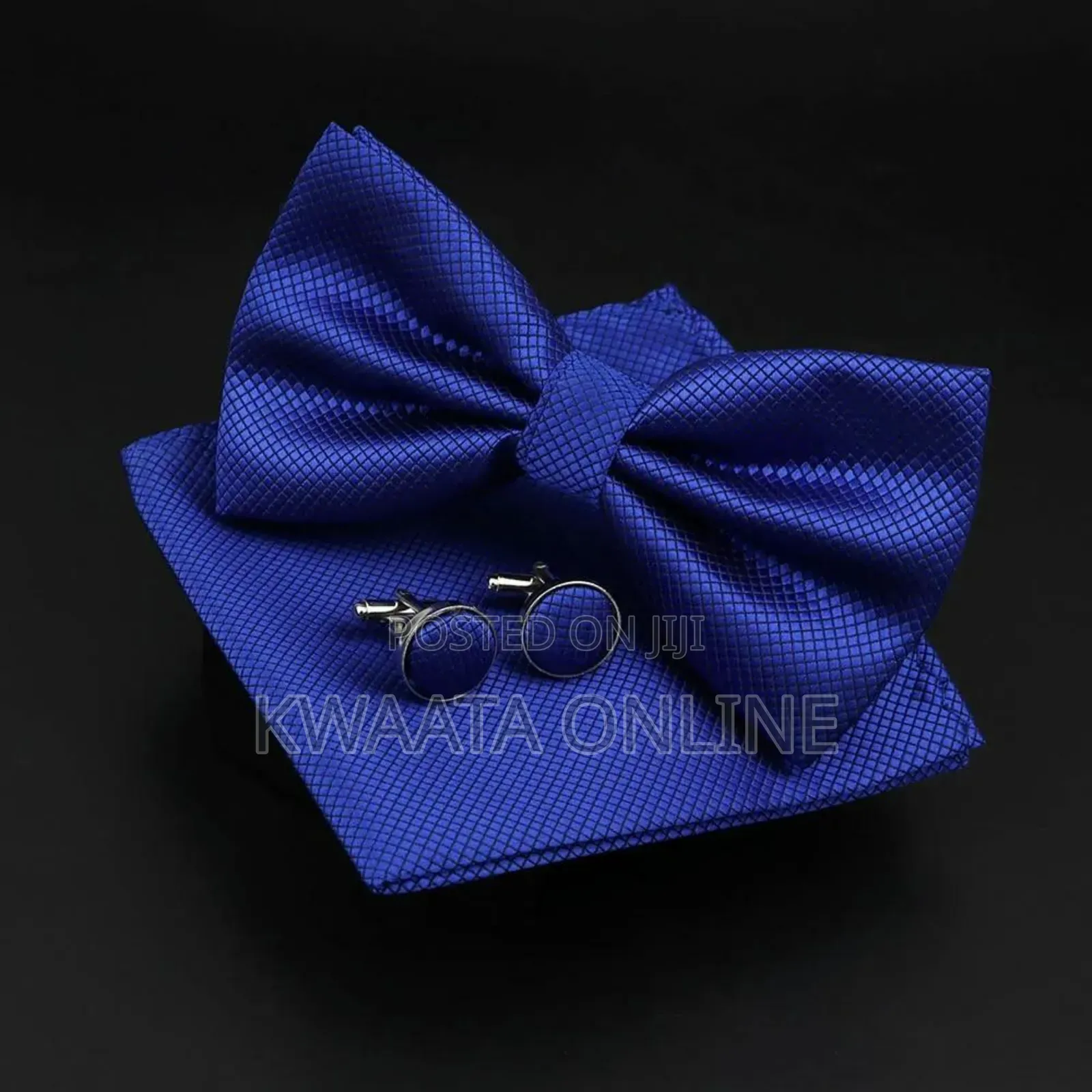 Plaid Microfiber Bowtie, Pocket Square,Cufflinks Set