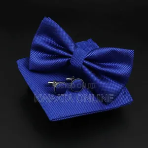 Plaid Microfiber Bowtie, Pocket Square,Cufflinks Set
