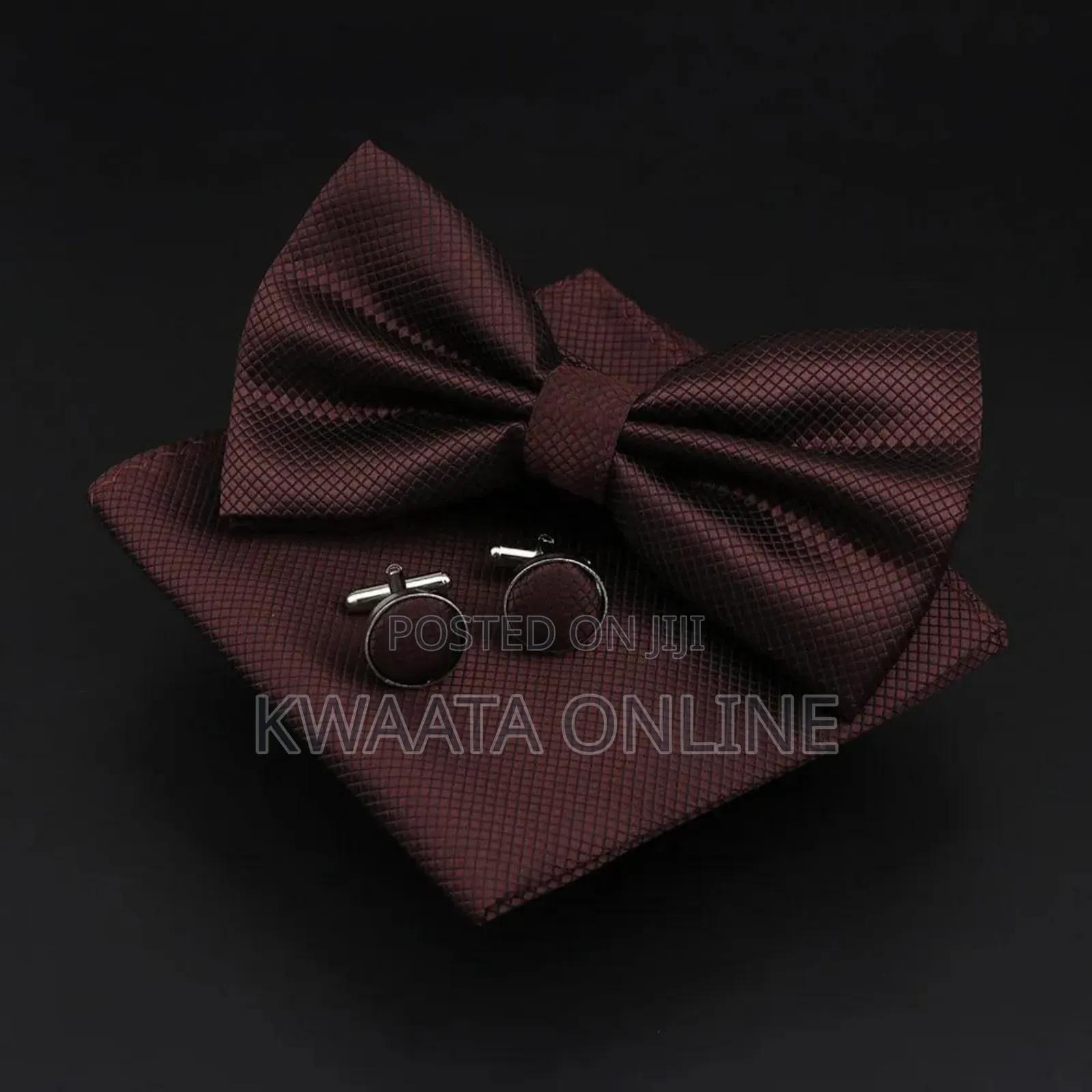 Plaid Microfiber Bowtie, Pocket Square,Cufflinks Set