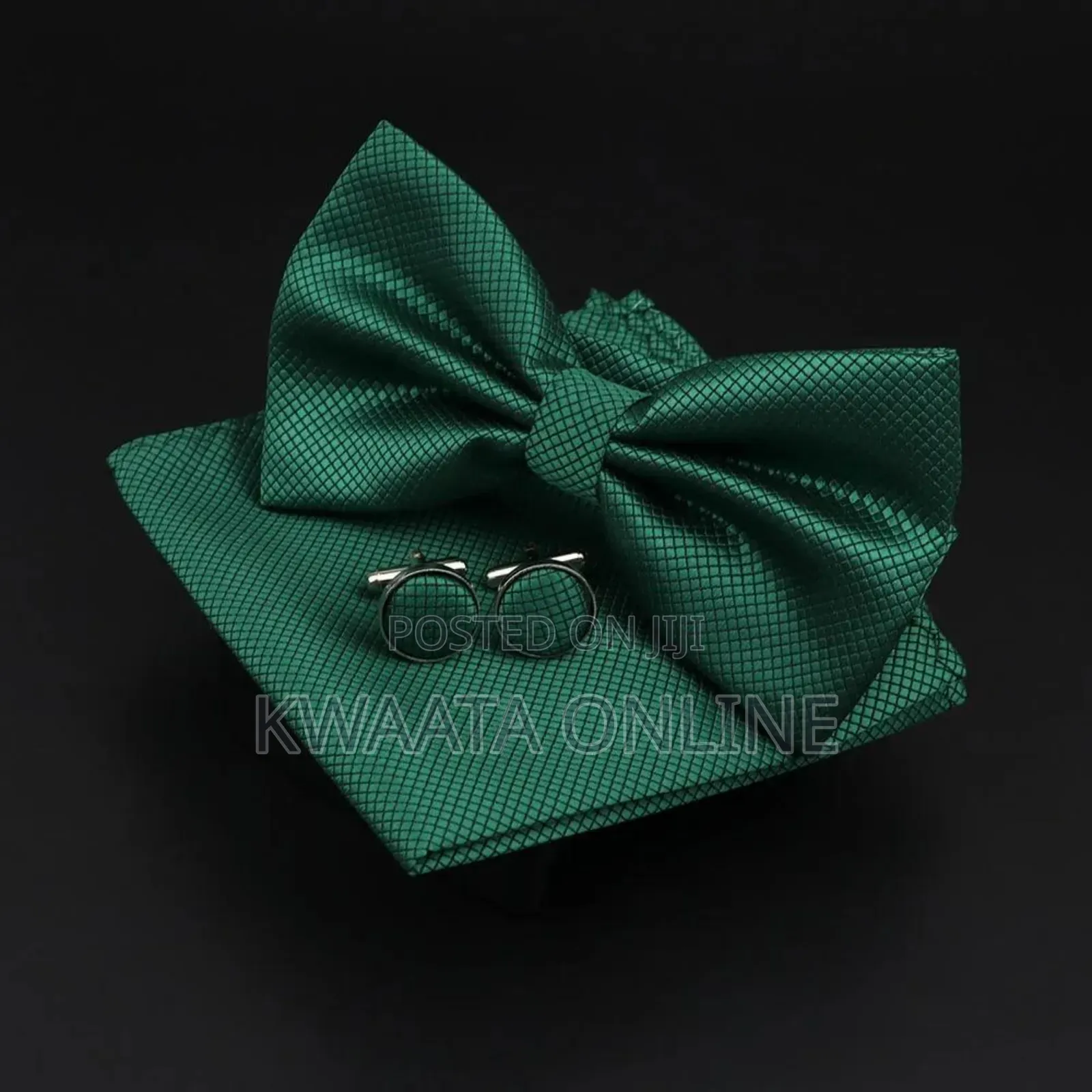 Plaid Microfiber Bowtie, Pocket Square,Cufflinks Set