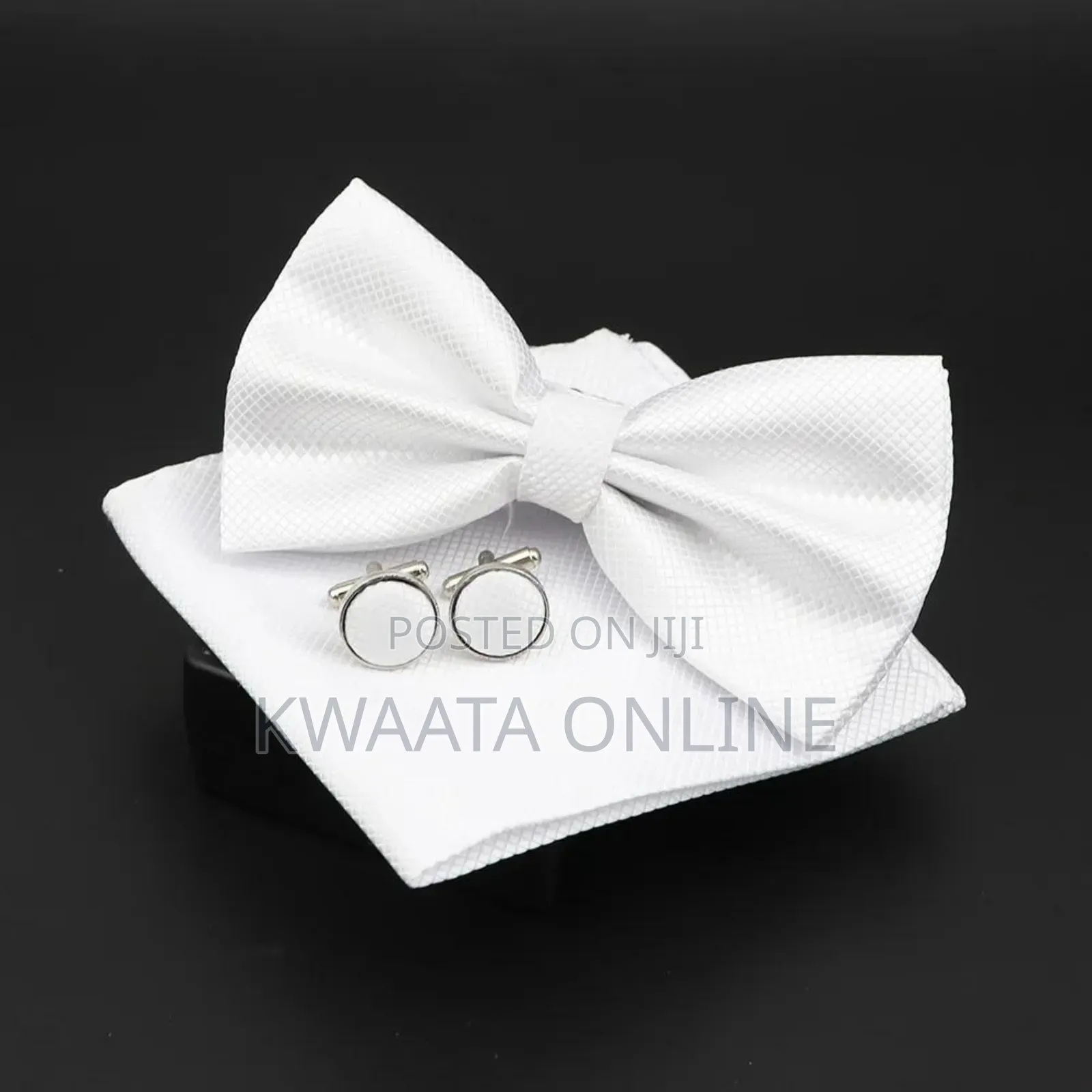 Plaid Microfiber Bowtie, Pocket Square,Cufflinks Set