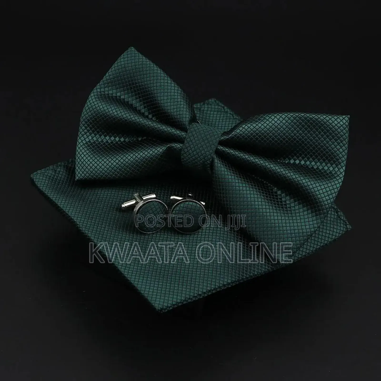 Plaid Microfiber Bowtie, Pocket Square,Cufflinks Set