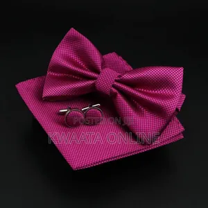 Plaid Microfiber Bowtie, Pocket Square,Cufflinks Set