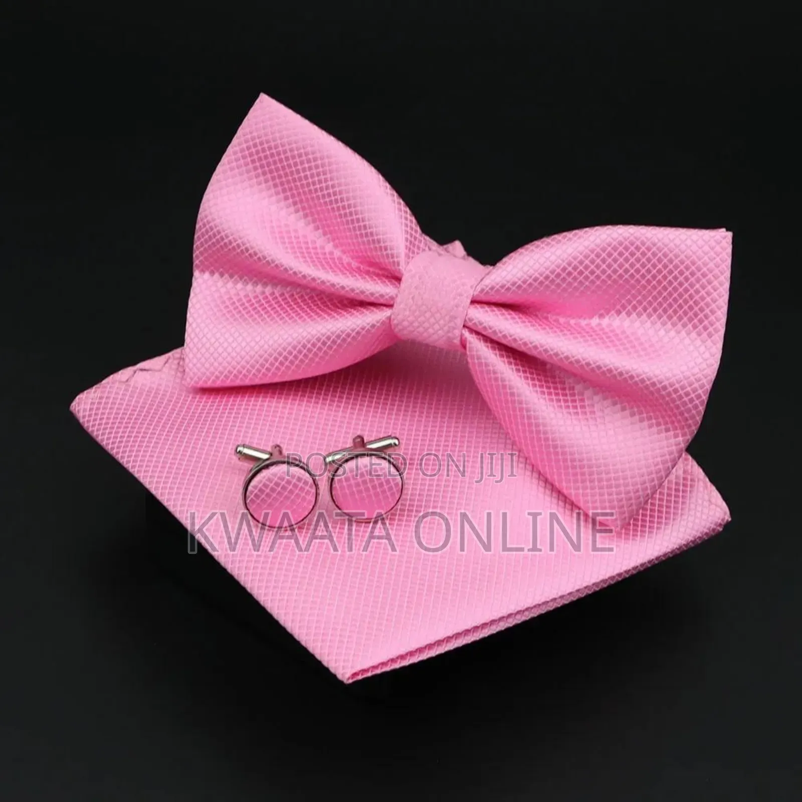 Plaid Microfiber Bowtie, Pocket Square,Cufflinks Set