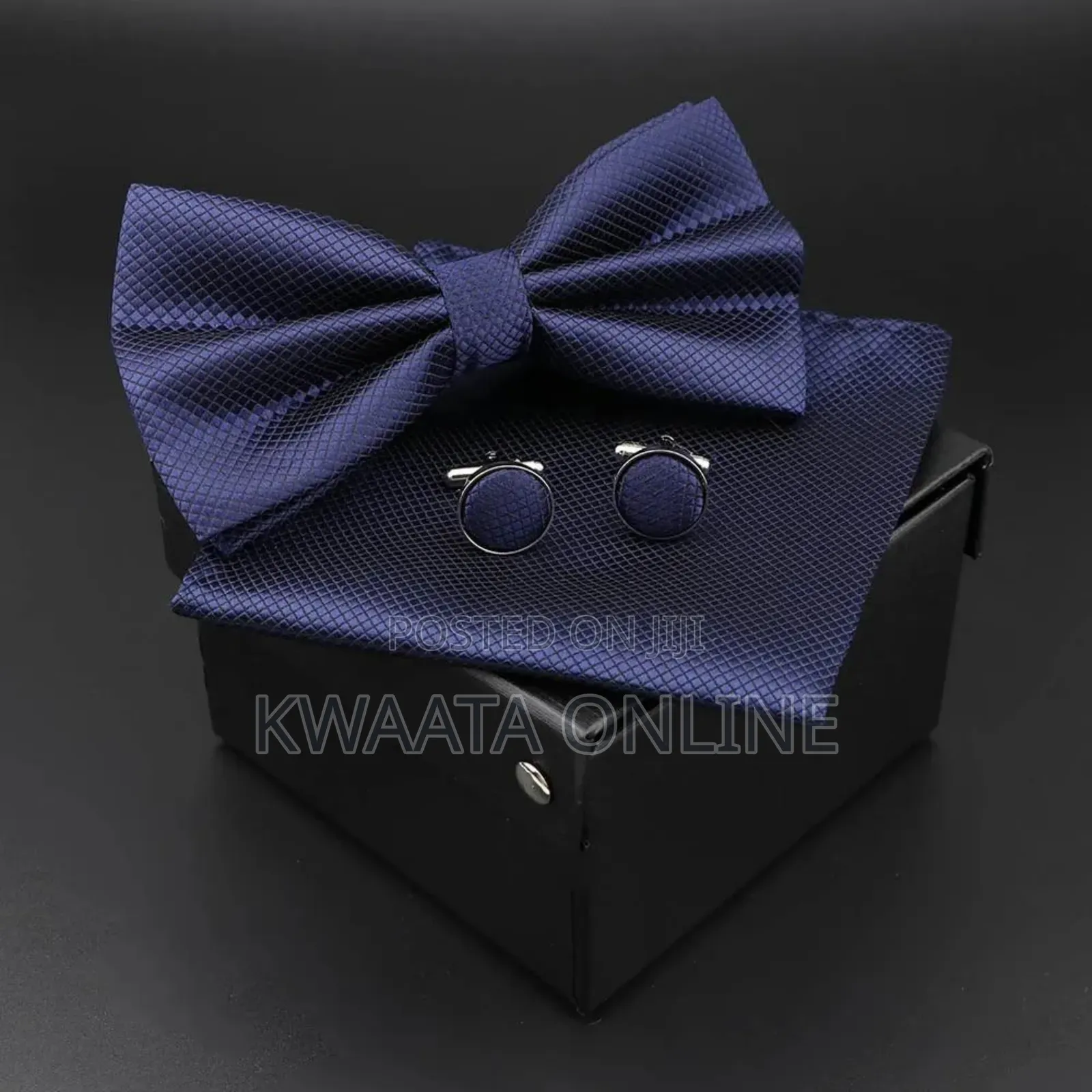 Plaid Microfiber Bowtie, Pocket Square,Cufflinks Set