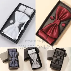 Plaid Microfiber Bowtie, Pocket Square,Cufflinks Set