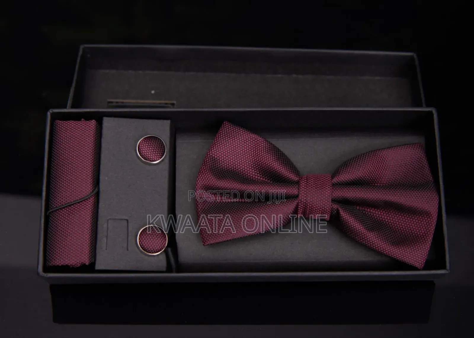 Plaid Microfiber Bowtie, Pocket Square,Cufflinks Set