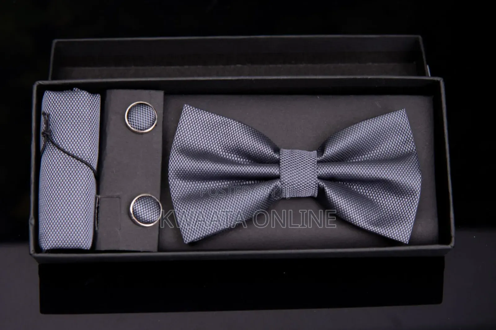 Plaid Microfiber Bowtie, Pocket Square,Cufflinks Set