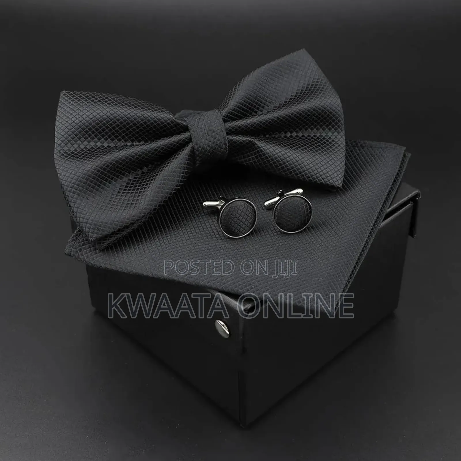 Plaid Microfiber Bowtie, Pocket Square,Cufflinks Set