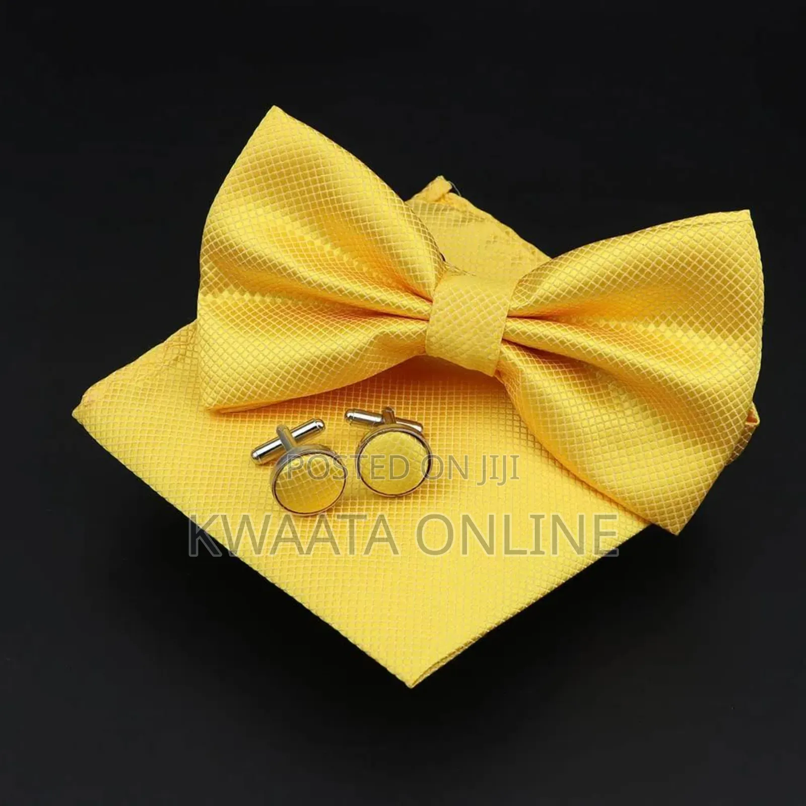 Plaid Microfiber Bowtie, Pocket Square,Cufflinks Set