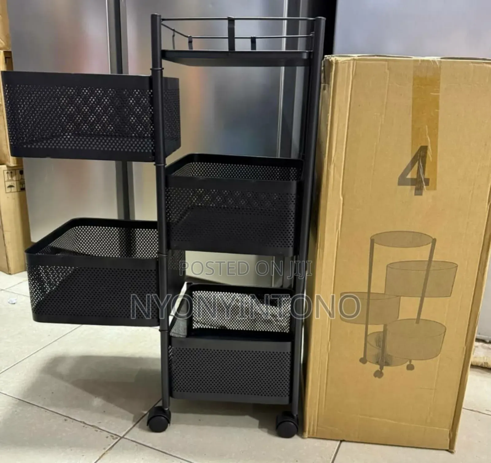 Square Metallic Mobile Kitchen Basket