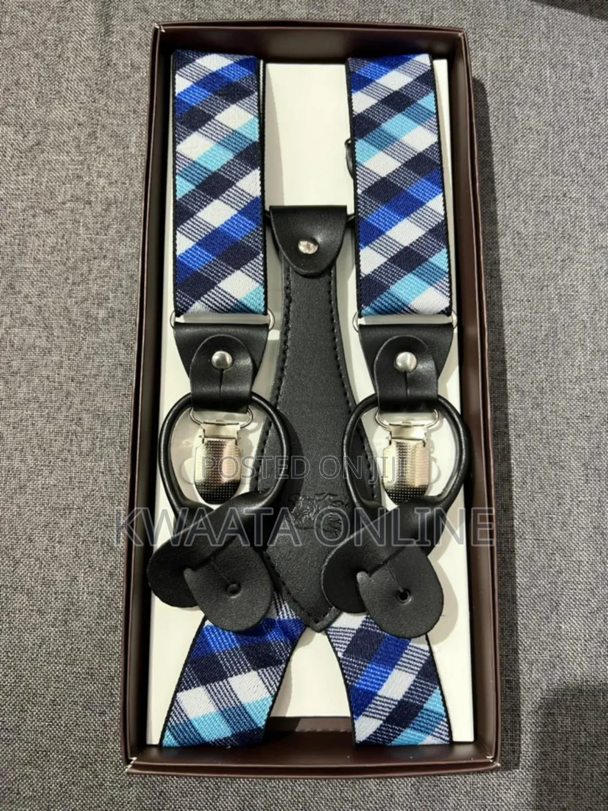 Mens Solid Fabric Suspenders Braces Convertible Leather Ends