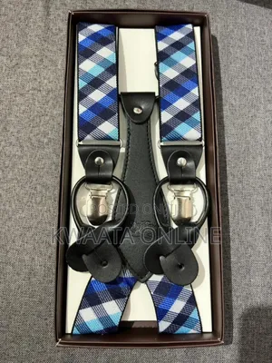 Mens Solid Fabric Suspenders Braces Convertible Leather Ends
