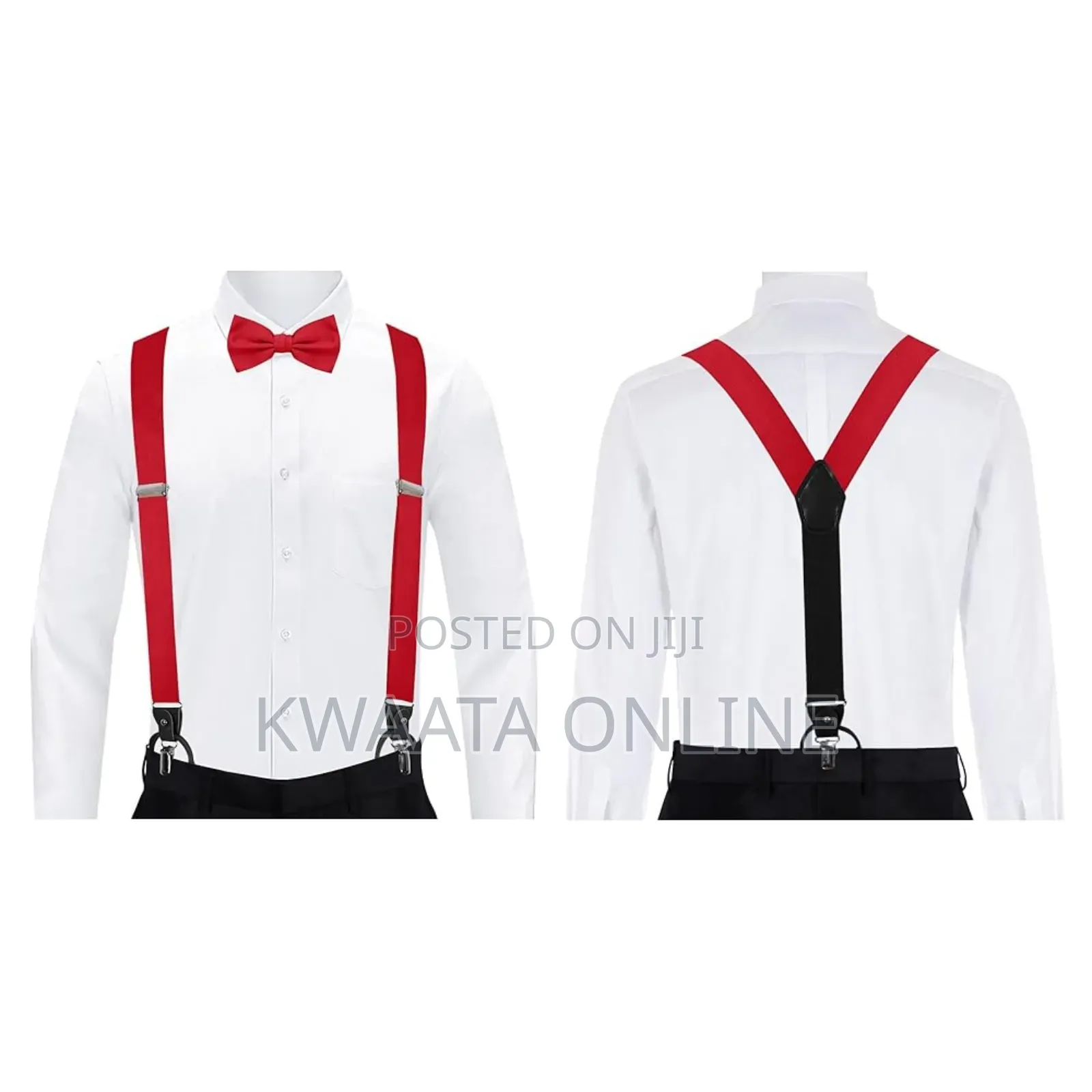 Mens Solid Fabric Suspenders Braces Convertible Leather Ends