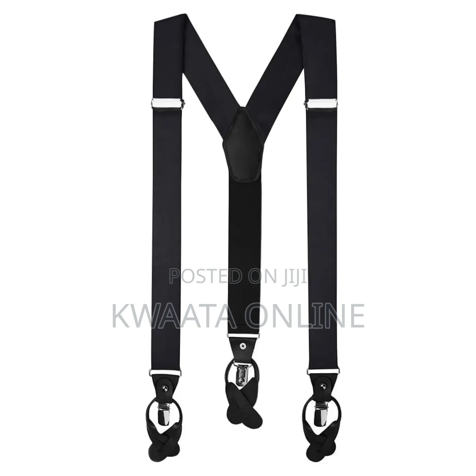 Mens Solid Fabric Suspenders Braces Convertible Leather Ends