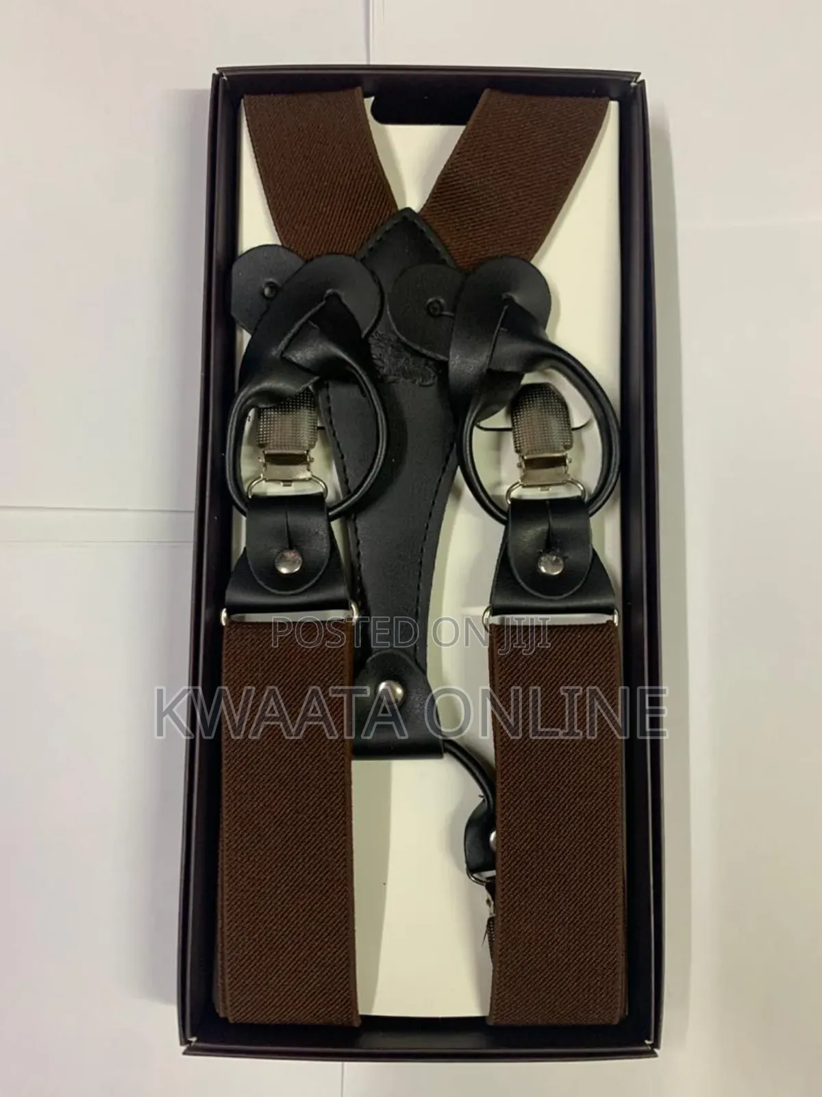 Mens Solid Fabric Suspenders Braces Convertible Leather Ends