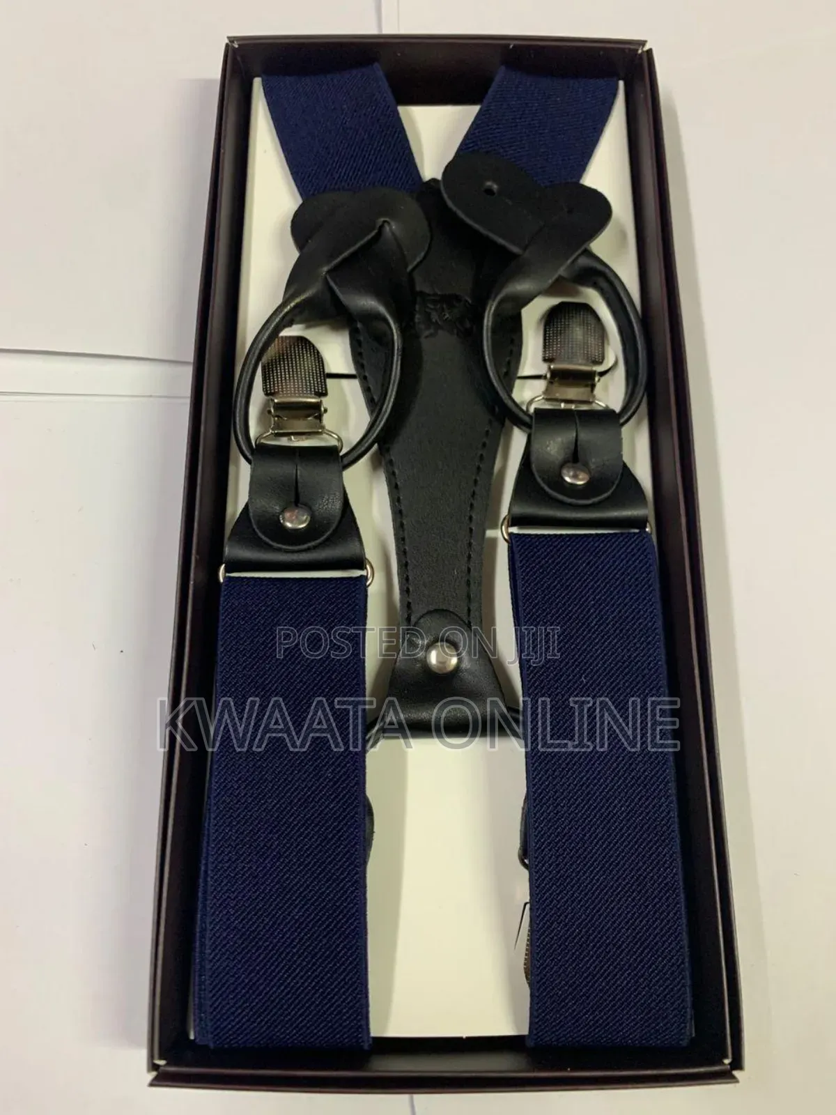 Mens Solid Fabric Suspenders Braces Convertible Leather Ends