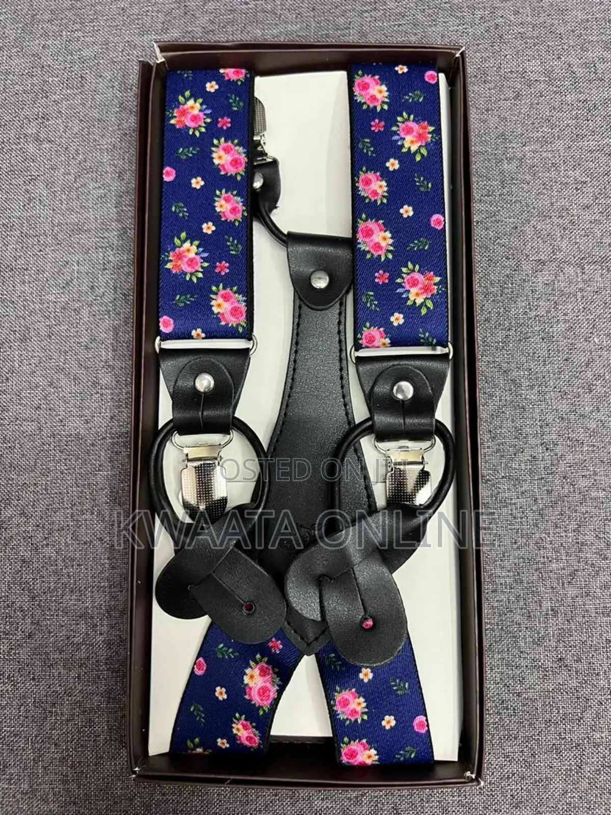 Mens Solid Fabric Suspenders Braces Convertible Leather Ends