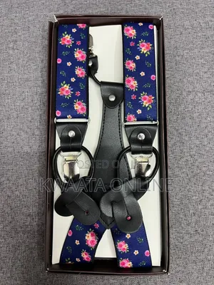 Mens Solid Fabric Suspenders Braces Convertible Leather Ends
