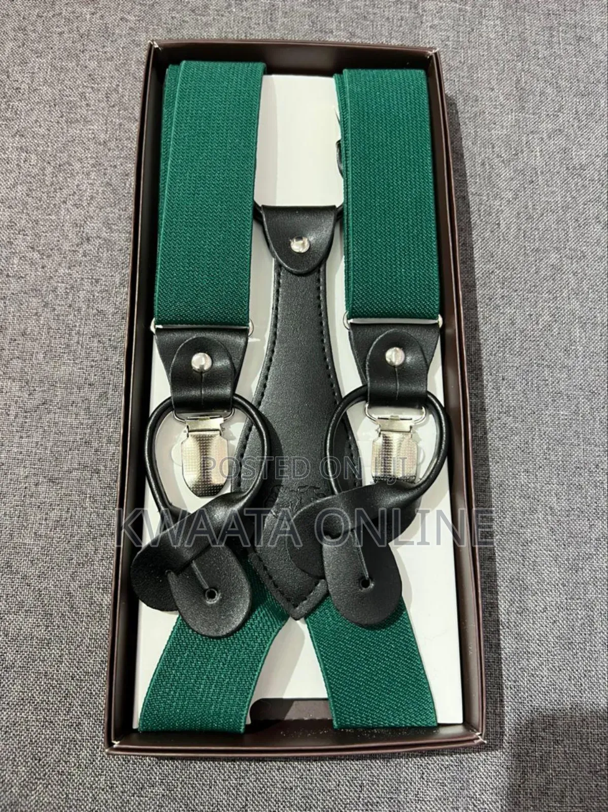Mens Solid Fabric Suspenders Braces Convertible Leather Ends