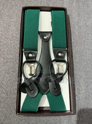 Mens Solid Fabric Suspenders Braces Convertible Leather Ends