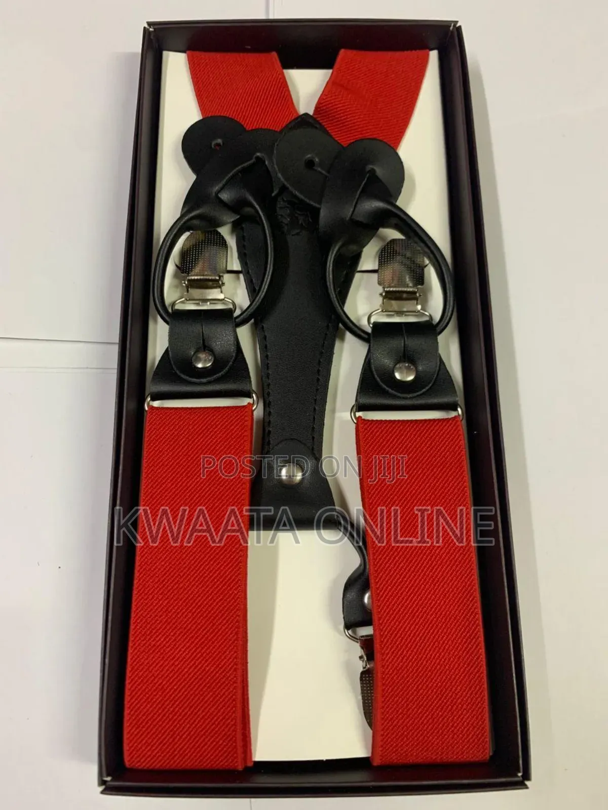 Mens Solid Fabric Suspenders Braces Convertible Leather Ends