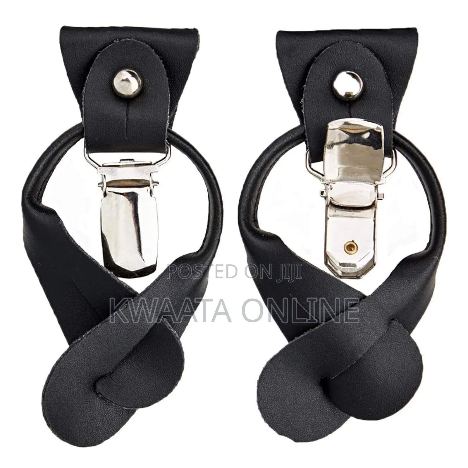 Mens Solid Fabric Suspenders Braces Convertible Leather Ends