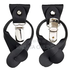 Mens Solid Fabric Suspenders Braces Convertible Leather Ends
