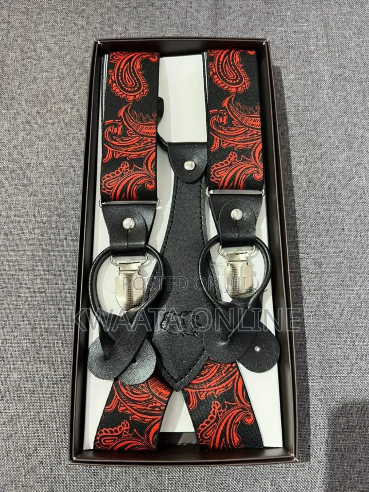 Mens Solid Fabric Suspenders Braces Convertible Leather Ends