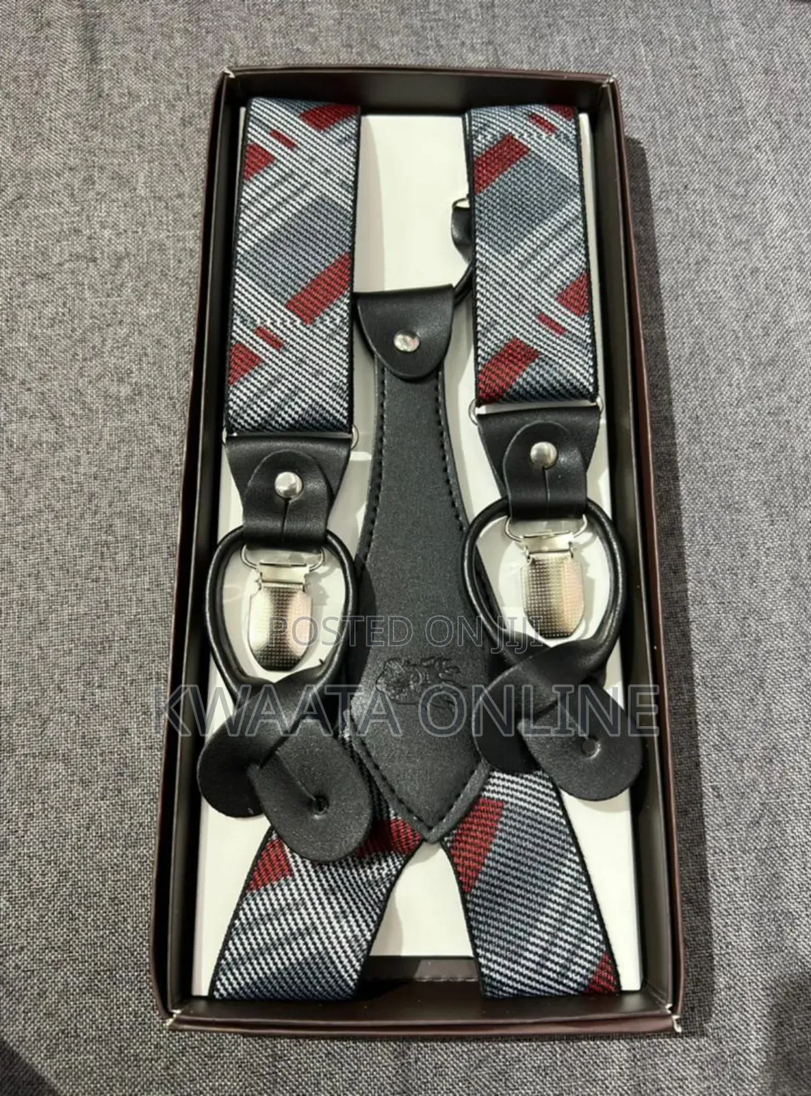 Mens Solid Fabric Suspenders Braces Convertible Leather Ends