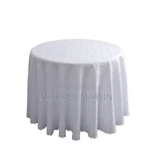 White Round Rectangle Exquisite Hotel Jacquard Tablecloth