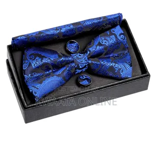 Men Floral Bow Ties Pocket Square Cufflinks Bowties Set