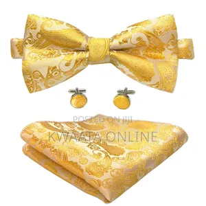 Men Floral Bow Ties Pocket Square Cufflinks Bowties Set
