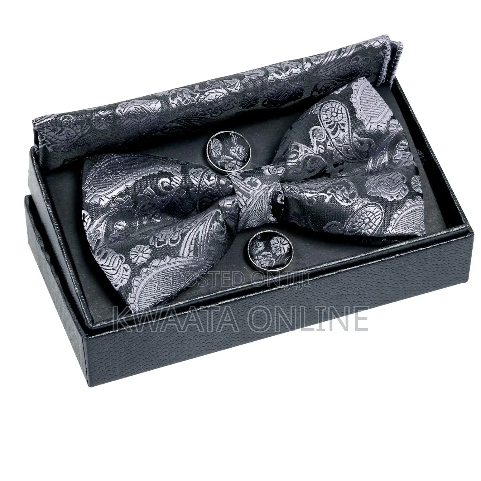 Men Floral Bow Ties Pocket Square Cufflinks Bowties Set