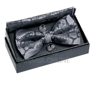 Men Floral Bow Ties Pocket Square Cufflinks Bowties Set