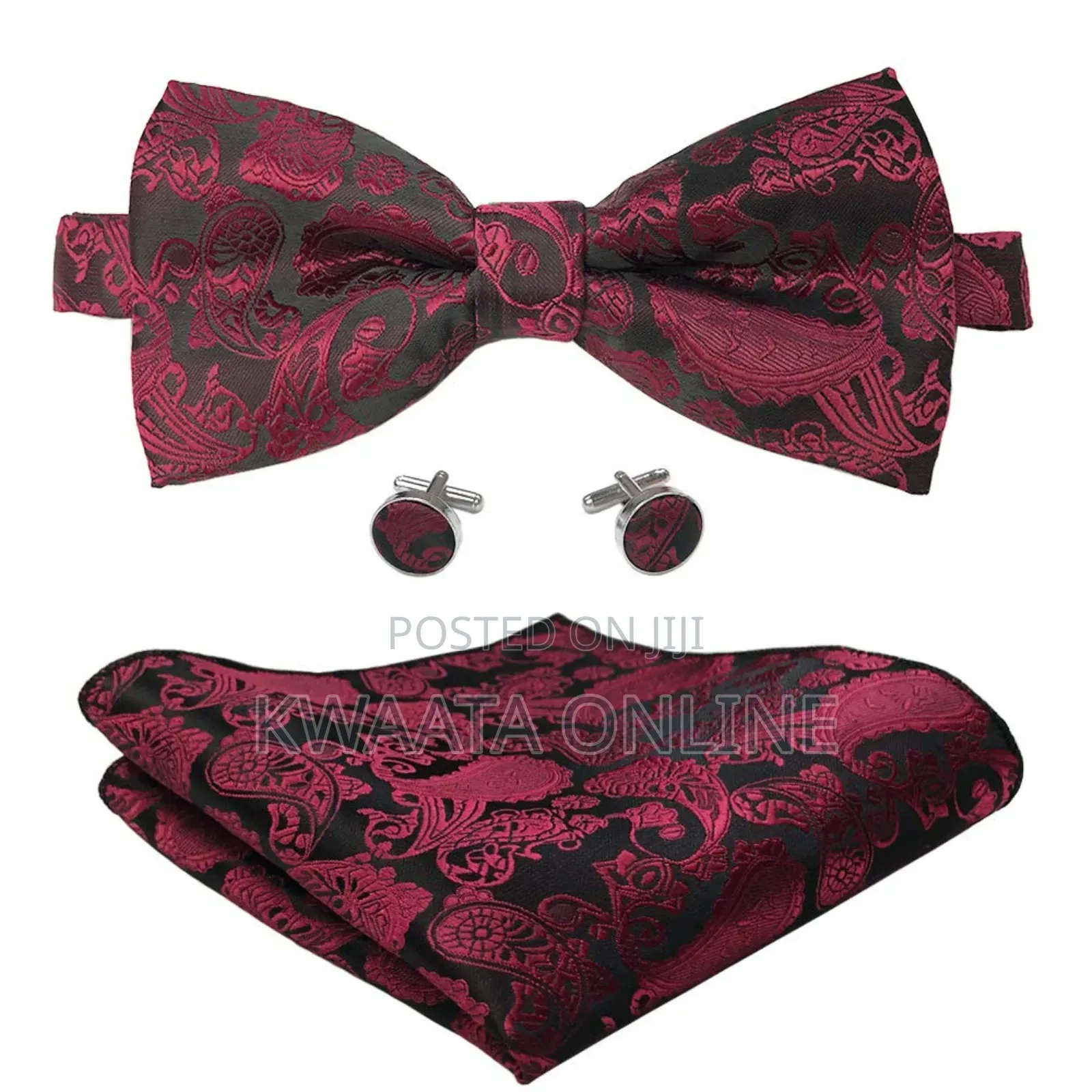 Men Floral Bow Ties Pocket Square Cufflinks Bowties Set